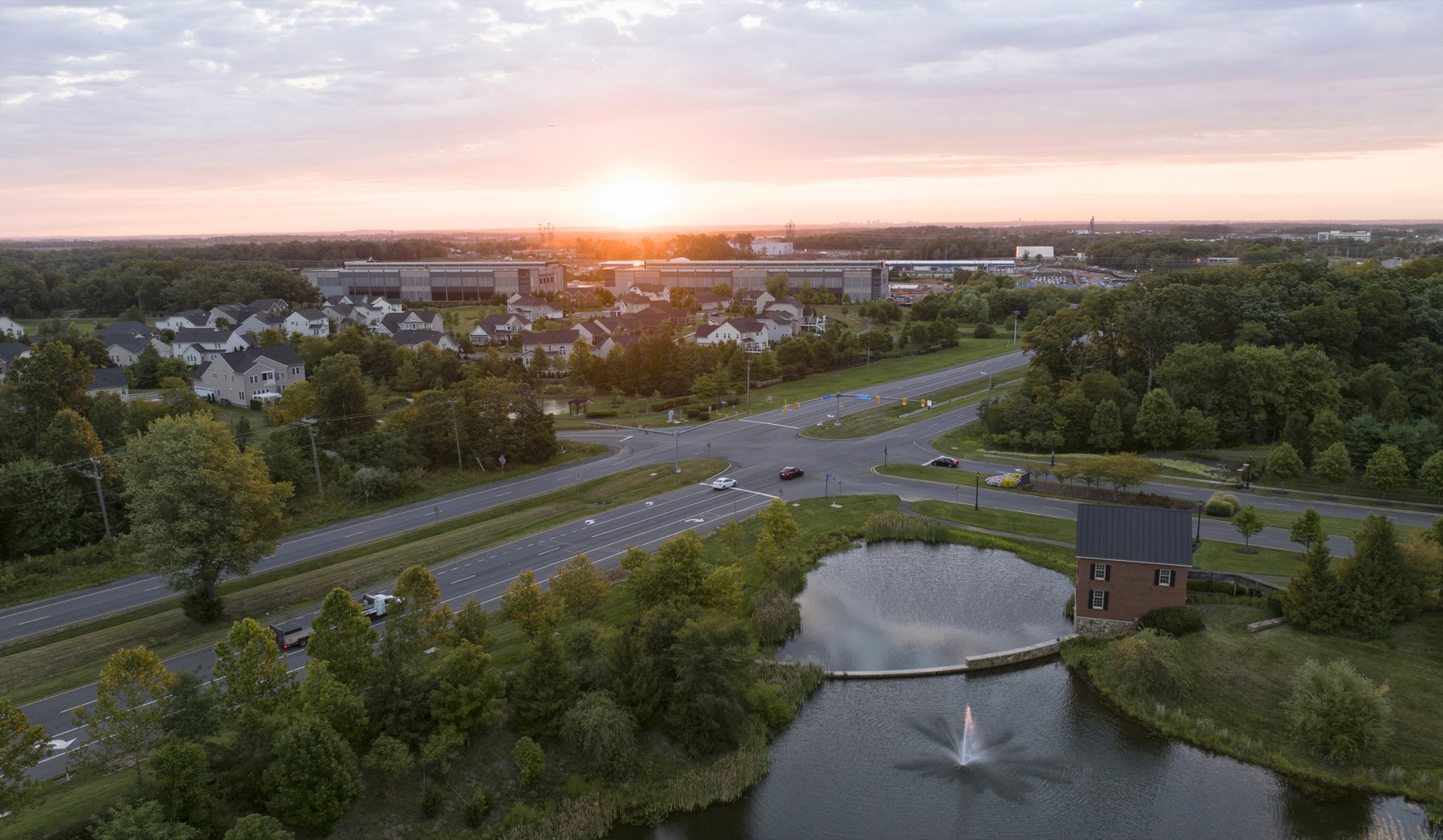 Aerial view of Sterling, Virginia at sunset